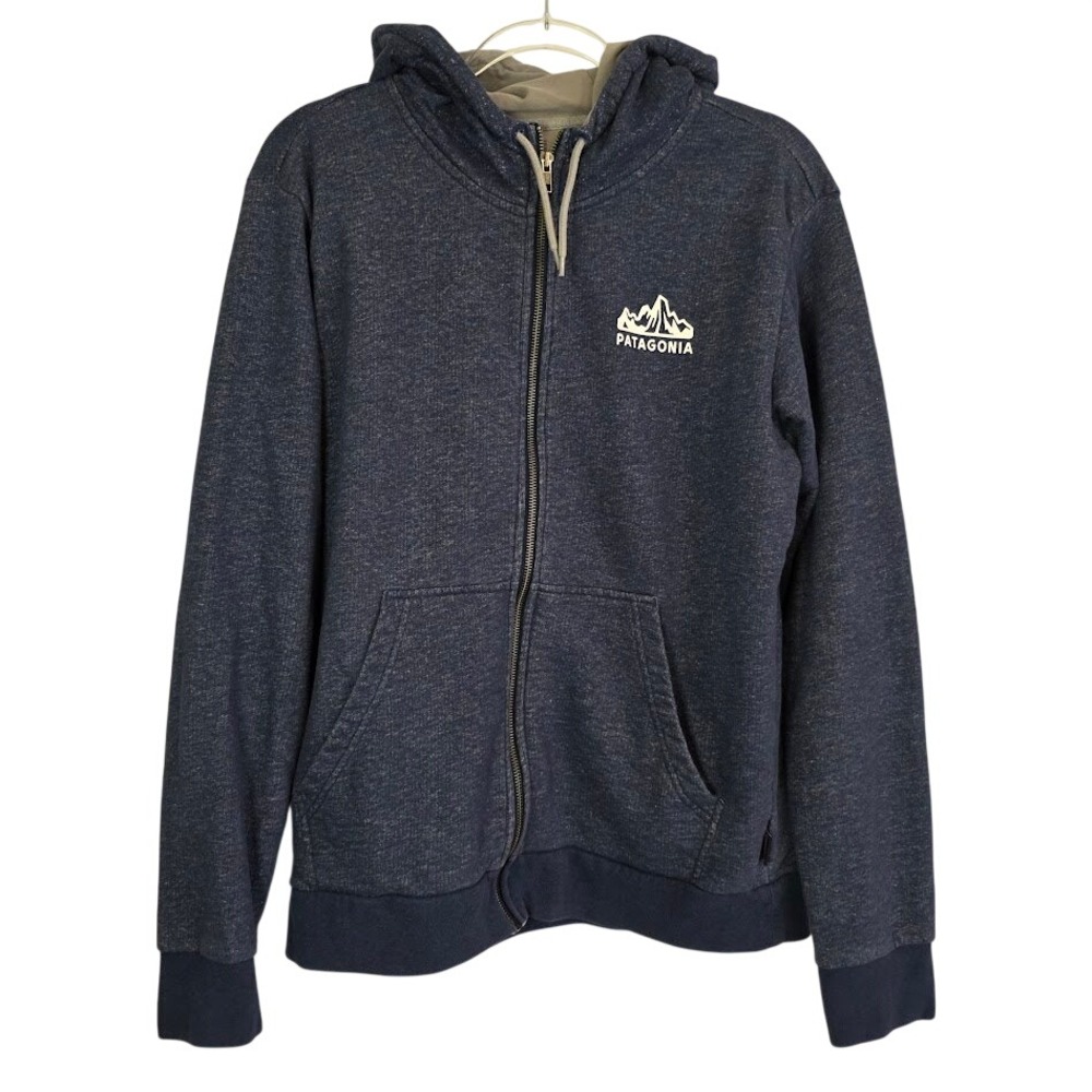Patagonia Men's M French Terry Hoody Blue Full Zip Mountain Logo 1973 Graphic - Picture 2 of 11
